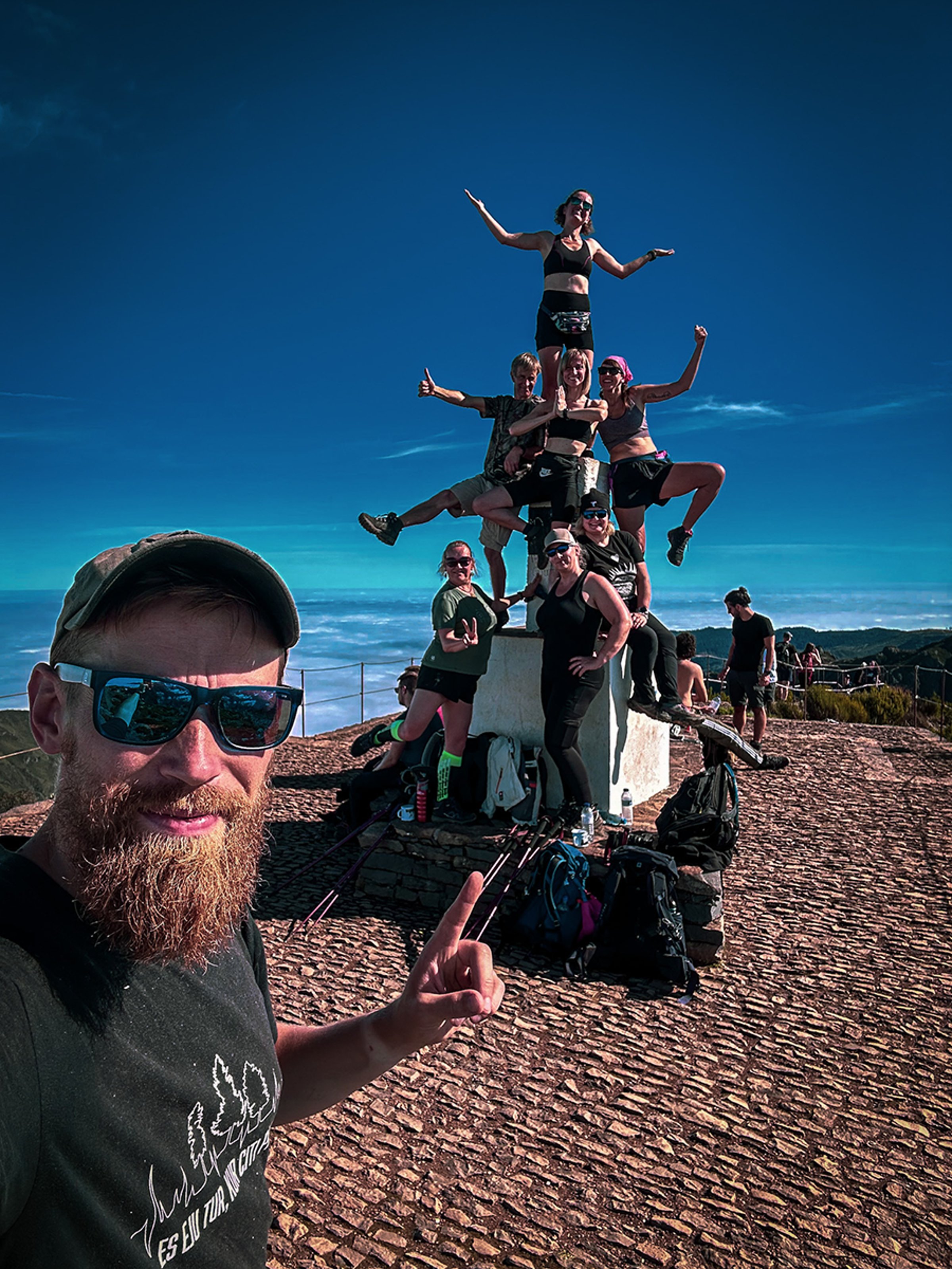 Group selfie on mountain summit in Madeira