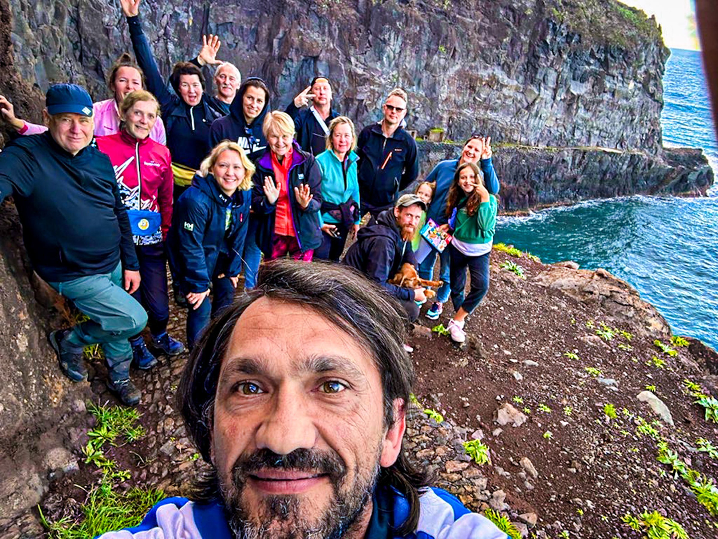 Adventure group by coastal cliffs in Madeira